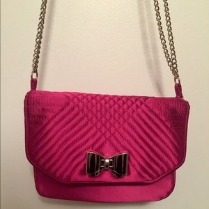 Express pink bag fuchsia pink satin bag chain crossbody bag satin bag silver bow